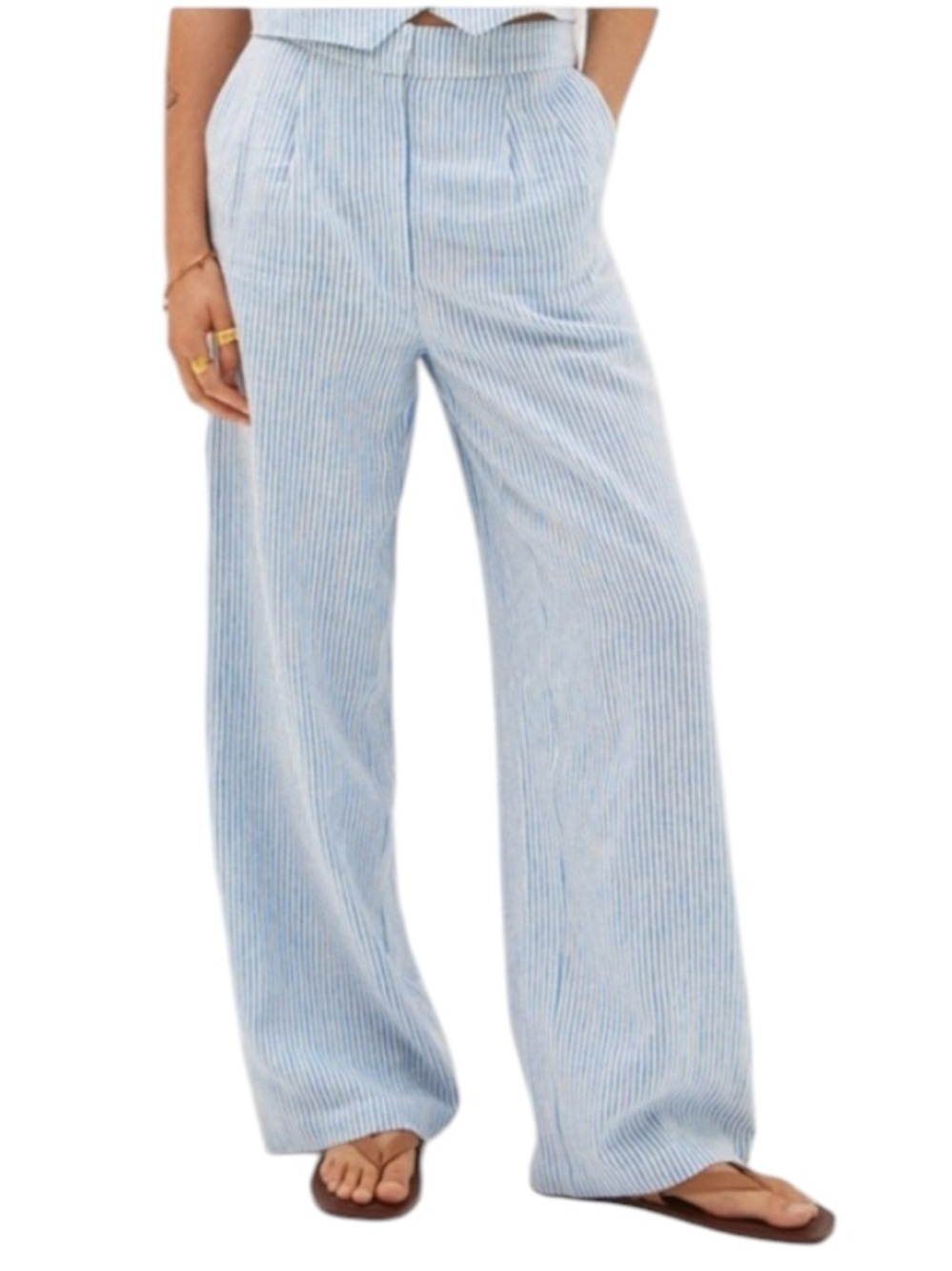 NWT Mango Light Blue Pinstripe Wide-Leg Pants 36 4